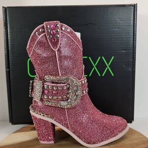 CLUB EXX Sheriff Shine Pink Cowboy Boots Women's Size 6 M Rhinestone